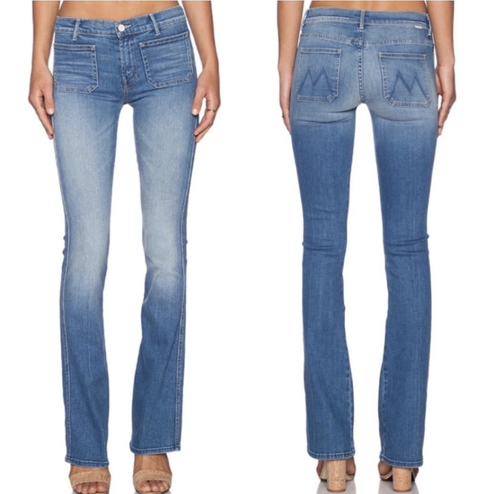 MOTHER The Patch Slacker Medium Blue Midrise Bootcut Leg Jeans